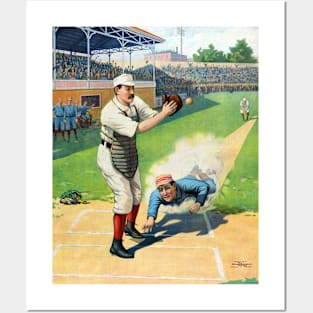 Baseball, Runner Sliding Past Catcher 1800s Posters and Art